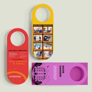 Personalized door hanger printing in Dubai, ideal for promotions, advertising, and event marketing.