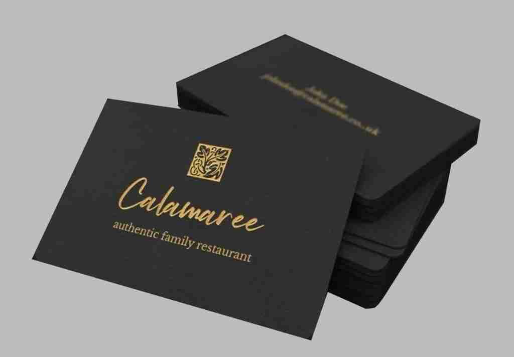 "Dubai's premium business card printing, featuring gold foil and matt lamination on 400gsm cards