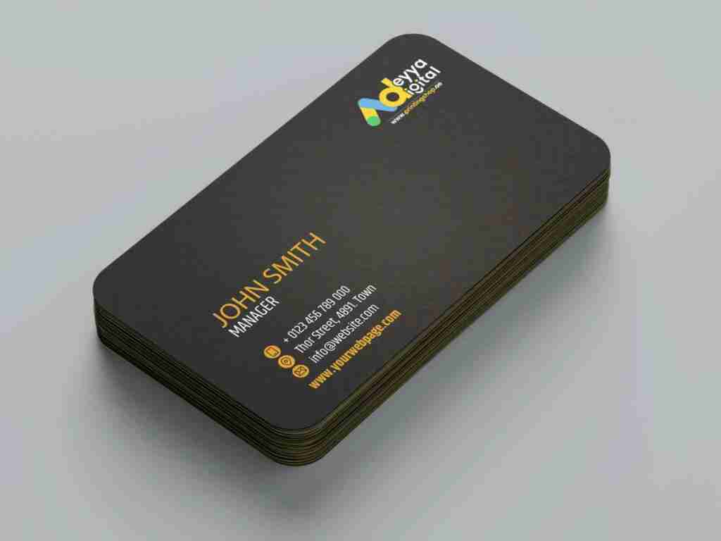 Experience the ultimate in luxury business cards with our Rounded Corner Gold Foil Spot UV Velvet Laminated cards, expertly printed in Dubai
